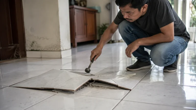 keramik lantai terangkat
